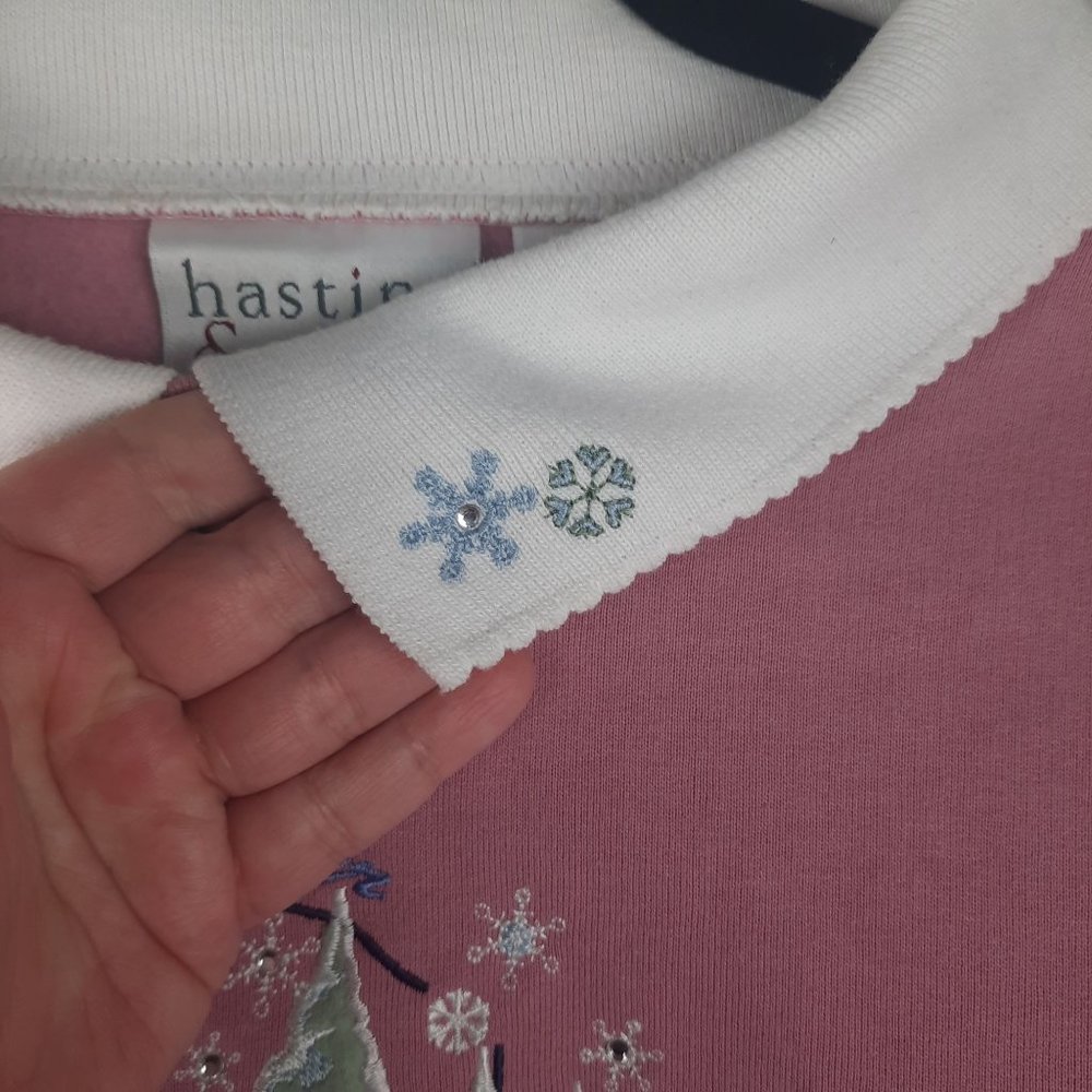 Vintage Hasting & Smith Pink Christmas Embroidered Sweatshirt - Picture 9 of 13
